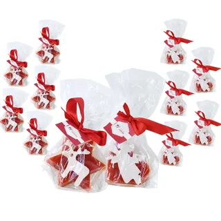 Candele D'Aurora 12 rote Tischkarten-Teelichter: 6 Herz mit weißem Klett-Engel und sechs Stern mit weißem Klettverschluss, Weihnachtskerzen-Set