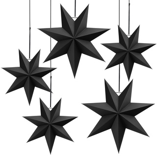 Pextian Papierstern Weihnachten 5 Schwarze Papiersterne zum Aufhängen, Papier Sterne Faltsterne Weihnachten Dekoration für Skandinavisch Advent Fenster Weihnachtsbaum,Weihnachten-Schwarz