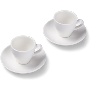 Terra Home 2er Espresso-Tassen Set - Weiß, 90 ml, Matt, Porzellan, Dickwandig, Spülmaschinenfest, italienisches Design - Kaffee-Tassen Set mit Untertassen