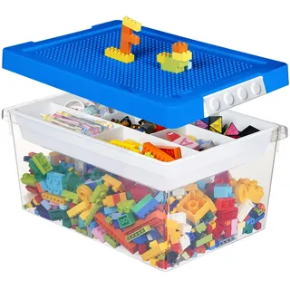 Greentainer Aufbewahrungsbox Spielzeug mit Deckel & AbnehmbaresTablett & Bauplatte,3er Spielzeug Box aus PP,Aufbewahrungskorb Kinder,Spielzeugkiste für Kinderzimmer Aufbewahrungsbehälter für Blöcke