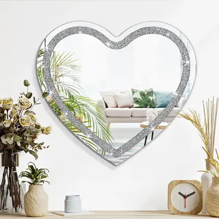 Kristall Wandspiegel Crush Diamant Hängende Spiegel für Wand Rahmenlose Silber Herz geformte Spiegel für Wand Dekorative Bling Stilvolle Spiegel für Eitelkeit Schlafzimmer Wohnzimmer Badezimmer Flur