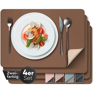 Loco Bird Tischsets beidseitig braun/beige 43x30cm - 4er Set aus Kunstleder - Platzsets Abwaschbar - Tischdeckchen aus Lederoptik - Platzdeckchen aus PU-Leder