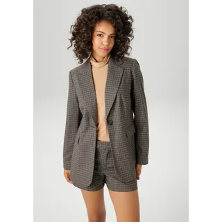 Longblazer ANISTON CASUAL, Damen, Gr. 38, bunt (anthrazit, dunkelbraun, helltaupe, hellbraun), Web, Obermaterial: 65% Polyester, 33% Viskose, 2% Elasthan. Futter: 100% Polyester, Jacquardmuster, kariert, lässig geschnitten Po-bedeckend, Blazer Longblazer, im dezenten karo-Dessin