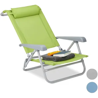 Relaxdays Liegestuhl klappbar, Nackenkissen, Flaschenöffner, 8-stufig verstellbar, bis 120 kg, Kunststoff, Stahl, grün, 76, 50 x 58, 00 x 80, 00cm