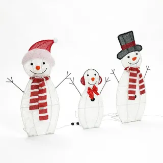 Hometopia Led-Schneemann-Familie, Weiß, Textil, Formgebogen, 159x79x20 cm, Dekoration, Weihnachtsdekoration
