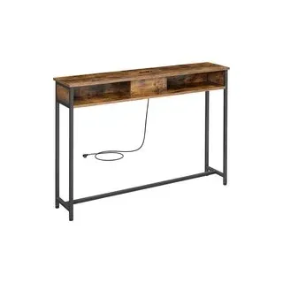 Konsolentisch mit Steckdosen platzsparend vintagebraun-tintenschwarz