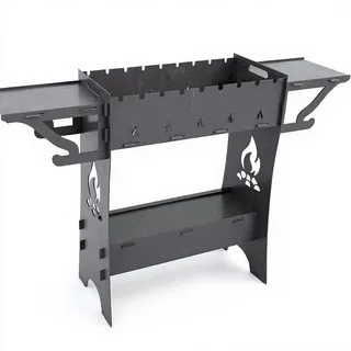ILFIDIA Mangal Grill Schaschlik Holzkohlegrill, Mangalgrill, mit abnehmbaren Beinen, mobiler Grill für Garten, Picknick & Reisen, aus 2 mm Stahl für 9 Spieße. (mit Spieße)