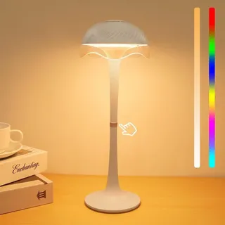Tischlampe Dimmbar - LED Nachttischlampe Pilz mit 3 Farbtemperaturen +9 Farben +3 automatische Modi 2700k-6500k Berührung für Dimmbar Pilz Lampe Kabellos für Schlafzimmer Wohnzimmer mit USB-Ladekabel