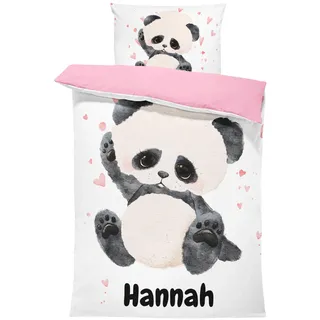 Pictogogo Personalisierte Baby Bettwäsche mit Panda - 100x135cm, Wählbare Unterfarbe aus Baumwolle, Kinderbettwäsche Mit Namen, Babybett Komplett Set Mit Reißverschluss