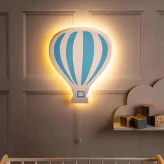 Marco Paul blaues LED-Nachtlicht mit Heißluftballon aus Holz, batteriebetrieben, für Kinderzimmer, Dekoration, Wandmontage, Kinderzimmer, Nachttischlampe, Baby-Geschenke, Schlafzimmer