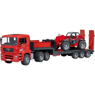 Bruder 02774 - MAN TGA LKW mit Tieflader und Manitou Teleskoplader rot 1:16