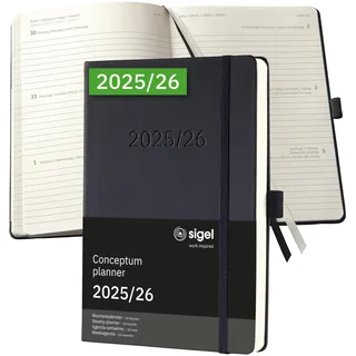 Sigel Wochenkalender Conceptum ca. A5 18 Monate Hardcover schwarz 2025/2026,