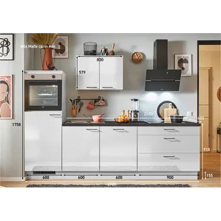 PINO KÜCHEN Küchenzeile, vormontiert, 270/280 cm, mit Elektrogeräten (Anschlag links, Lichtgrau Hochglanz, 270 cm)