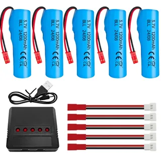 ZYGY 5PCS 3.7V 1200mAh Li-Ion Batterie mit 5-in-1 Ladegerät für HJ819 DE819 Fernbedienung Boot Huina 1337 1338 1516 1517 Fernbedienung Spielzeug Auto
