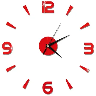 MAGT Wanduhr Aufkleber, Moderne 3D Wand Uhr Aufkleber Schön Hängende Uhr Wandtattoo für Wohnzimmer Schlafzimmer Büro Küche Dekoration (Rot)