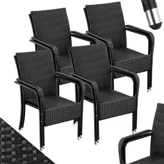 tectake® Rattan Stühle Esszimmer Outdoor, Stapelstühle, Gartenmöbel Set, Gartenstühle stapelbar, Outdoor Küche, Terrasse, Wintergarten Möbel, Korbsessel Armlehne, Terrassenmöbel - 8er Set