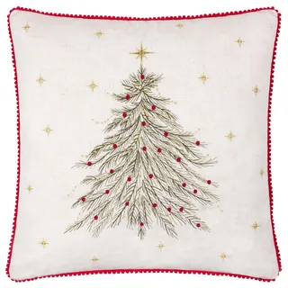 furn. Wylder Twinkling Tree Federgefülltes Kissen (Natürlich - 45x45cm) | Festlich Wendbar Leinenoptik Weihnachtsbaum Bestickt Kissen
