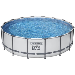 Steel Pro MAX Bestway Frame Pool Komplett-Set mit Filterpumpe Ø 488 x 122 cm, lichtgrau, rund