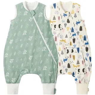 Duomiaomiao Baby Schlafsack mit Füßen,2er Pack 1.0 Tog Kinder Ganzjahres Frühling Schlafsack,100% Baumwolle Schlafsack Baby, Jungen Schlafdecke mit Beinen(65CM/Blatt+Panda)