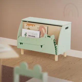 Joyz Kinderregal mit offener Ablage und Kiste, Krokodil-Design, 60x30x44 cm, Bücherregal Holz, Spielzeugregal, Spielzeugkiste mit Deckel für Bücher und Spielzeug, Aufbewahrungsregal für Kinderzimmer