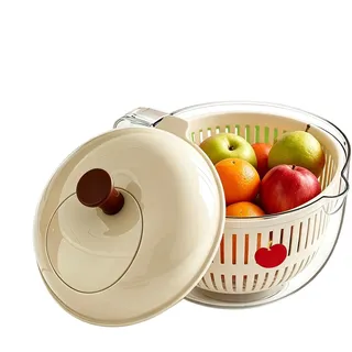 Salatschleuder, kleine Salatscheibe und Schleuder, drehbares Sieb mit transparenter Servierschüssel, Handkurbel, drehbarer - -Unterlegscheibe für Zuhause, Küche, Picknick-Party und tägliche