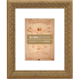 Eitida Vintage Bilderrahmen 20x25 cm in Antikgold, Klassischer Zierrahmen mit Passepartout für 13x18 cm, Echtglas-Schutz, Wand- & Tischaufstellung, Dekorativer Goldrahmen