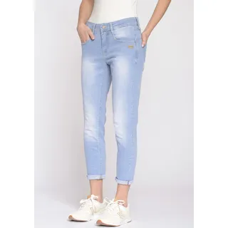 Relax-fit-Jeans GANG "94AMELIE CROPPED" Gr. 31 (40), N-Gr, blau (spring vintage) Damen Jeans Weite mit Abriebeffekten