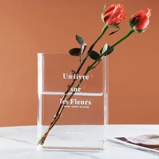 Dekorative Designvase, klare Acrylglasvase, Buchvase, hübsches Regaldekor für Blumen und Dekoration
