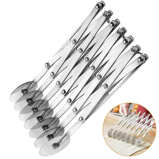 7 Räder Edelstahl Teigschneider, Verstellbarer Küche Backen Pizzaschneider, Mehrrund Teigteiler, Sparen Zeit Kuchenteiler, Gebäckstreifenschneider für Pizza, Kuchen, Pancake, Waffeln, Teigkekse
