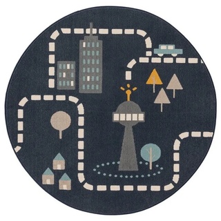 Kinderteppich Juno, benuta, rund, Höhe: 6 mm, Kunstfaser, Kinderzimmer blau