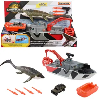 Jurassic World Rettungsboot mit Mosasaurus & Jeep Set 32 cm