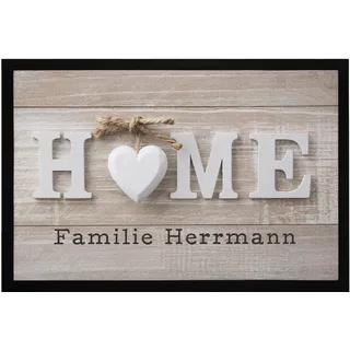 SpecialMe® Fußmatte Home personalisiert mit Namen Wunschtext Zuhause Familie Herz rutschfest & waschbar Schwarz 60x40cm