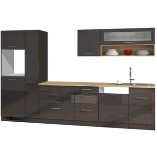 Hochglanz Küchenblock in Grau 330 cm breit (neunteilig)
