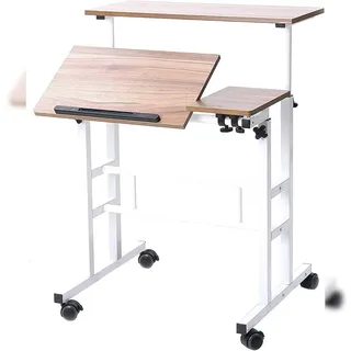 höhenverstellbarer Sitz-Steh Schreibtisch 80x60cm, Stehpult, drehbar, Mobiler Stehtisch mit neigbar Tischplatte, Eiche