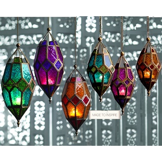 Klass Home Collection Authentischer marokkanischer Lampenschirm, groß, klassisch, Vintage, türkischer Innenbereich, Glas, Teelichthalter für Dekorationen, Metall, Orange
