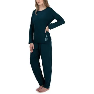 Moonline Pyjama Damen Frottee-Schlafanzug mit Motivdruck grün XL