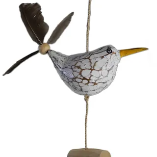 Tokoindah Möwen-Windspiel mit Feder Propeller mit 1 Deko Möwe +2 Ersatzfedern Holz Tierfigur als Maritime deko, Balkon-deko oder als Garten-Dekoration