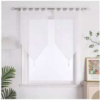 Joyswahl Scheibengardine (2 St), Schlaufen, transparent, Voile, mit Quaste Panneaux, schönen Längsstreifen weiß 60 cm x 120 cm