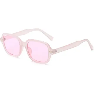 YOJUED Vintage Rechteck Ovale Sonnenbrille Damen Herren Gelb Gradient Brille Retro Tinted Sunglasses UV 400 Schutz (Pink)