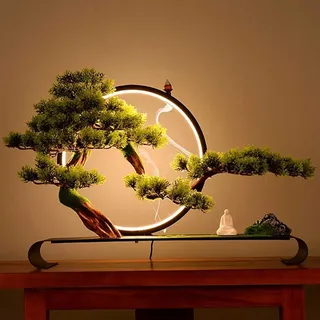 Künstlicher Baum Mit Lampenring, Willkommens-kiefern-imitat Im Topf Mit Rückfluss-räucherstäbchen, Zen-simulations-kiefer-topfpflanze, Realistische Simulation Einer Grünen Bonsai-pflanze Für Zuhause,