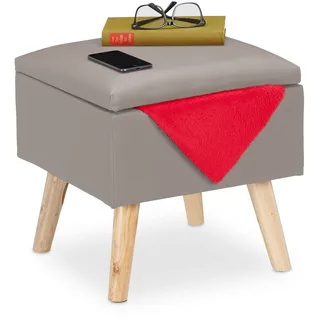 Relaxdays Sitzhocker mit Stauraum, aus Kunstleder, HBT: 40 x 40 x 40 cm, mit Deckel, Sitzwürfel gepolstert, grau, 10029604_111