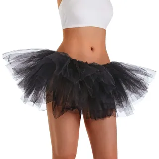 Phantomon Tutu-Rock für Damen, Teenager, klassisch, elastisch, 5 Schichten, Tüll, Ballettrock, 1950er Vintage-Stil, kurzer Rock, Erwachsene Größe, Schwarz, Einheitsgröße - Einheitsgröße