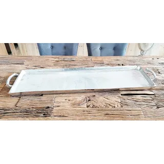 MichaelNoll Tablett Servierbrett Servierplatte Aluminium Silber Griffe Luxus XXL - Serviertablett aus Metall - Silbertablett - 42/65 / 82/112 cm (112 x 30 x 8 cm)