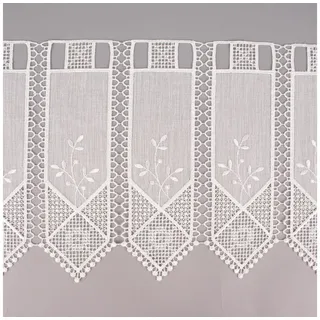 SCHÖNER LEBEN. Vorhang Bistrogardine Meterware Panneaux Scheibengardine nähfrei ecru 30cm, leicht perforiert, Stickerei/Stickstoff, bestickt,pflegeleicht weiß