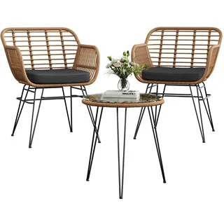 Acekool Rattan Sitzgruppe, 2 Stühle, für Garten & Balkon-Braun & Schwarz | Möbel Für 2 Personen, 3-TLG. Bistroset, Balkonmöbel, Gartenmöbel Set Mit 2X Stühle + Balkonmöbelset