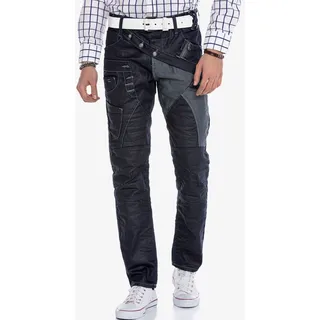 Bequeme Jeans CIPO & BAXX Gr. 32, Länge 34, blau (dunkelblau) Herren Jeans im Patchwork-Look in Straight Fit