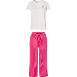 esmara® Damen Pyjama kurz/lang (M(40/42), weiß/pink)