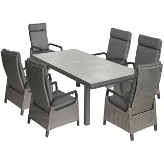 bellavista - Home&Garden® Gartenlounge-Set Gartenmöbel-Set Ontario 2 Ausziehtisch + 6 Hochlehner Anthrazit, (Set, 7-tlg., 6x Hochlehner Stühle, Ausziehtisch, 6 Auflagen), Aluminium, für 6 Personen, Ausziehtisch, wetterfest - Garten, Terrasse grau