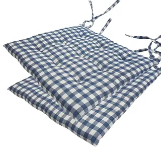 NYVI Stuhlkissen 40x40 cm ComfySeat Blau Weiß kariert 2er Set - Sitzkissen mit Bändern/Schleife, 9-fache Steppung - Indoor & Outdoor - Gartenstuhlkissen aus Baumwoll-Mischgewebe - ÖkoTex 100