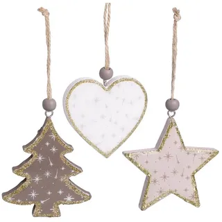 Florists Products Christbaumschmuck Weihnachtsdeko Anhänger Holz Vintage Skandi Stil für, 6 Stück weiß